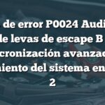 Código de error P0024 Audi: Árbol de levas de escape B - Sincronización avanzada o rendimiento del sistema en banco 2