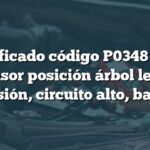 Significado código P0348 Audi: Sensor posición árbol levas admisión, circuito alto, banco 2