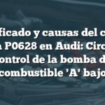 Significado y causas del código de falla P0628 en Audi: Circuito de control de la bomba de combustible 'A' bajo