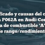 Significado y causas del código de falla P062A en Audi: Control de bomba de combustible 'A' fuera de rango/rendimiento