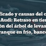 Significado y causas del código P052D Audi: Retraso en tiempo de posición del árbol de levas 'A' en arranque en frío, banco 2