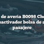 Código de avería B0098 Chevrolet: Desactivador bolsa de aire pasajero