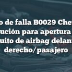 Código de falla B0029 Chevrolet: Solución para apertura del circuito de airbag delantero derecho/pasajero