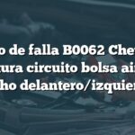 Código de falla B0062 Chevrolet: Apertura circuito bolsa aire riel techo delantero/izquierdo