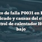 Código de falla P0031 en BMW: Significado y causas del circuito de control de calentador HO2S 11 bajo