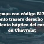 Problemas con código B172F en asiento trasero derecho con movimiento háptico del conductor en Chevrolet