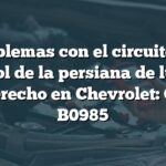 Problemas con el circuito de control de la persiana de luz del faro derecho en Chevrolet: Código B0985