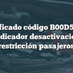 Significado código B00D5 Ford: Indicador desactivación restricción pasajeros