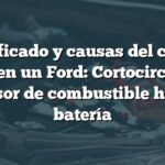 Significado y causas del código B1203 en un Ford: Cortocircuito en sensor de combustible hacia batería