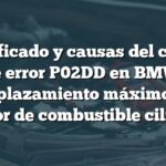 Significado y causas del código de error P02DD en BMW: Desplazamiento máximo del inyector de combustible cilindro 9