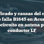 Significado y causas del código de falla B1645 en Acura: Cortocircuito en antena puerta conductor LF