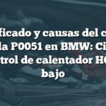 Significado y causas del código de falla P0051 en BMW: Circuito de control de calentador HO2S 21 bajo