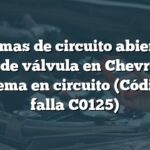 Síntomas de circuito abierto en relé de válvula en Chevrolet: Problema en circuito (Código de falla C0125)